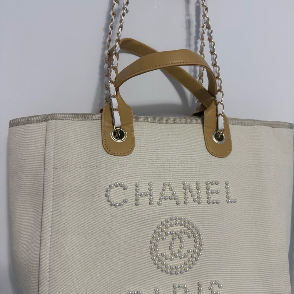 CC - Cream Tote with pearl details.